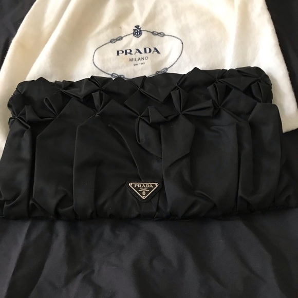 Prada Handbags - Prada Black Nylon Tessuto Ruffled Clutch